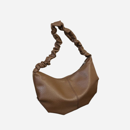 - Leather Crescent Shoulder Bag - Brown / One Size - Optima Women