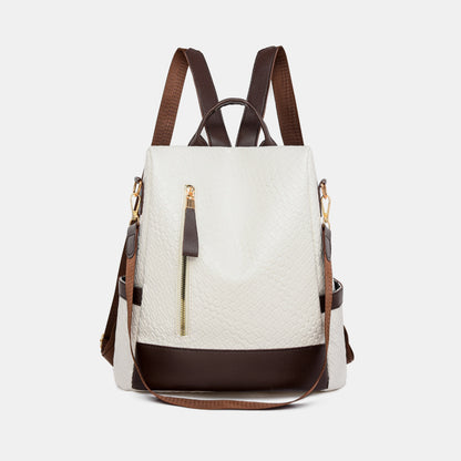 - Classic Patterned Leather Backpack - Ivory / One Size - Optima Women