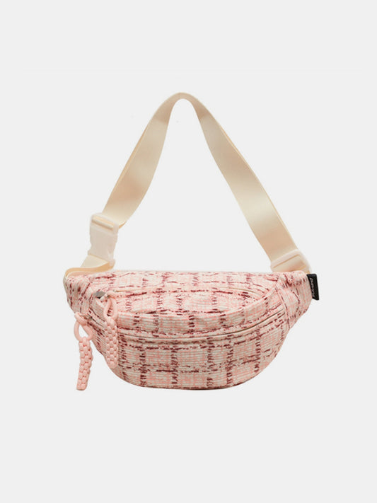 - Contrast Plaid Sling Bag - Pink / One Size - Optima Women