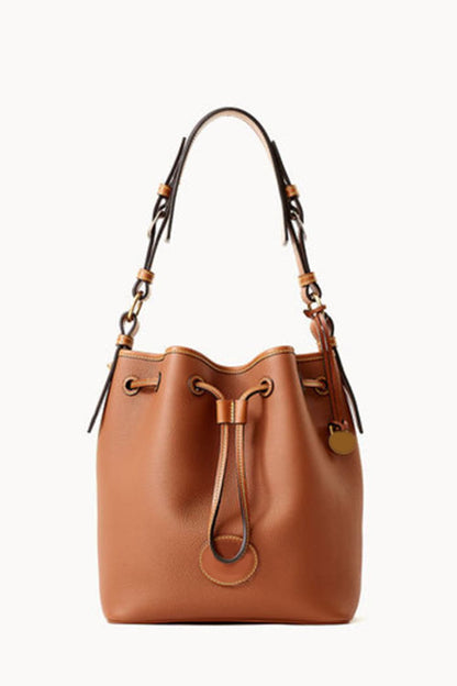 - Drawstring Leather Bucket Bag - Caramel / One Size - Optima Women