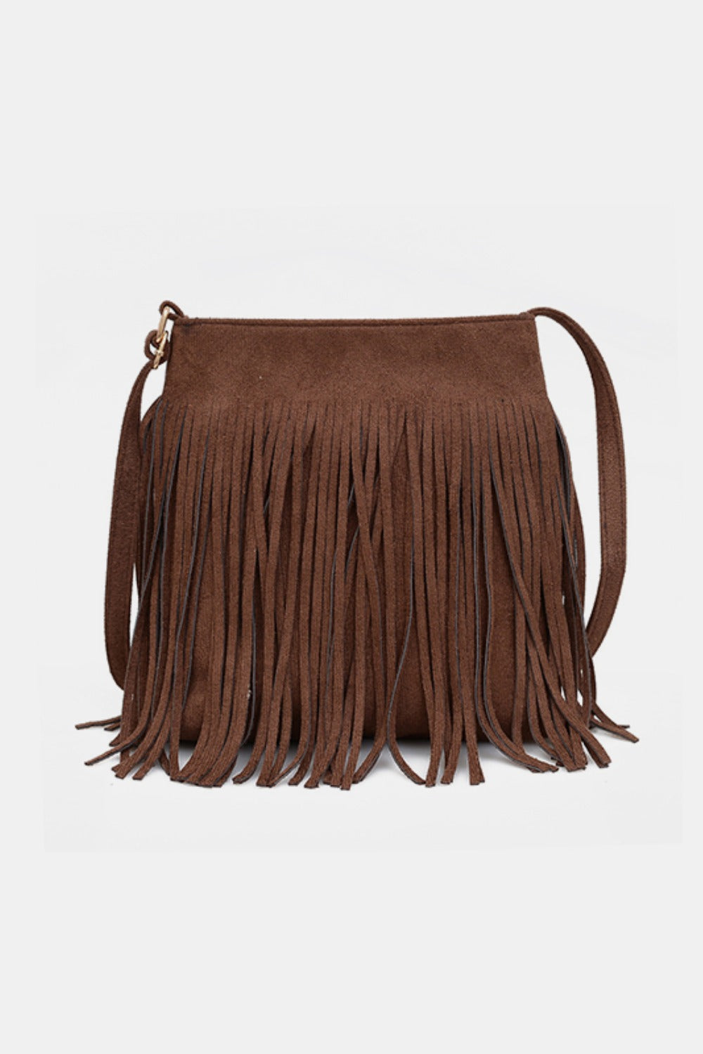 - Classic Suede Fringe Shoulder Bag - Brown / One Size - Optima Women