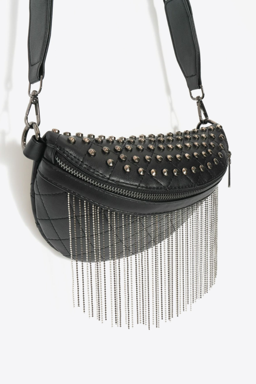 - Classic Studded Sling Bag with Fringes - Gold / One Size - Optima Women