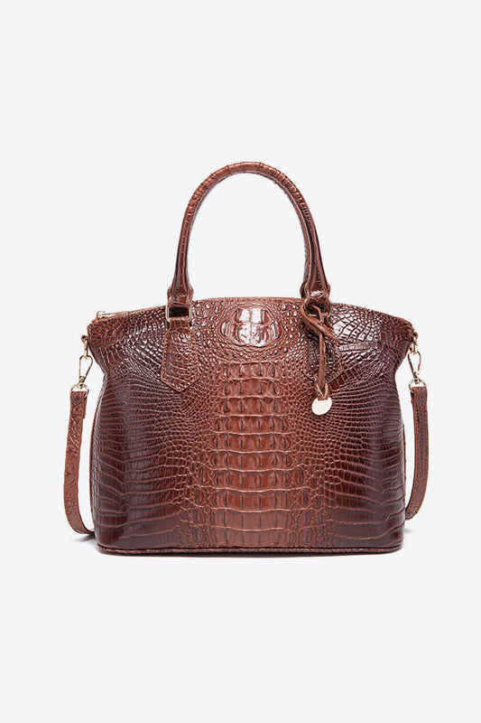 - Classic Croc-Embossed Handbag - Dark Brown / One Size - Optima Women