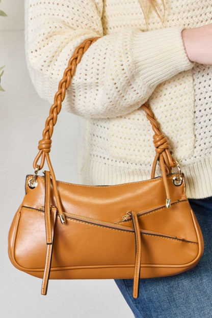 - Braided Strap Shoulder Bag - Tan / One Size - Optima Women