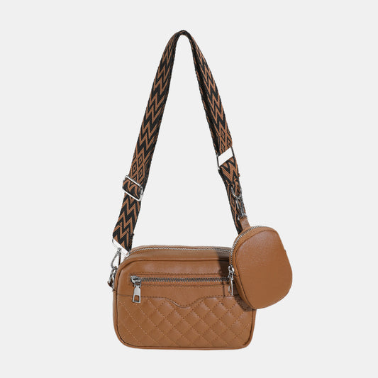 - Stitching Leather Crossbody Bag - Caramel / One Size - Optima Women