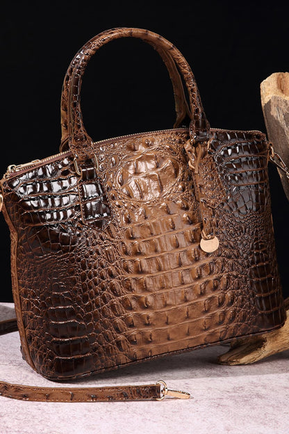 - Classic Croc-Embossed Handbag - Taupe / One Size - Optima Women