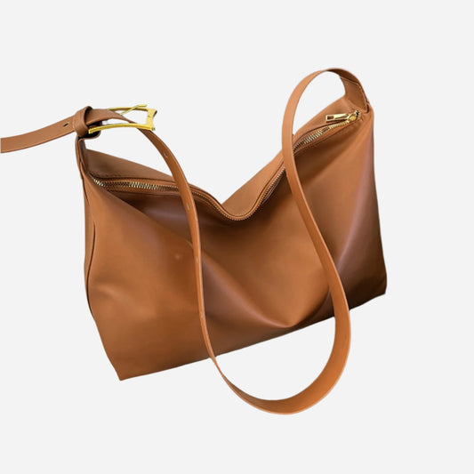 - Minimalist Leather Shoulder Bag - Caramel / One Size - Optima Women