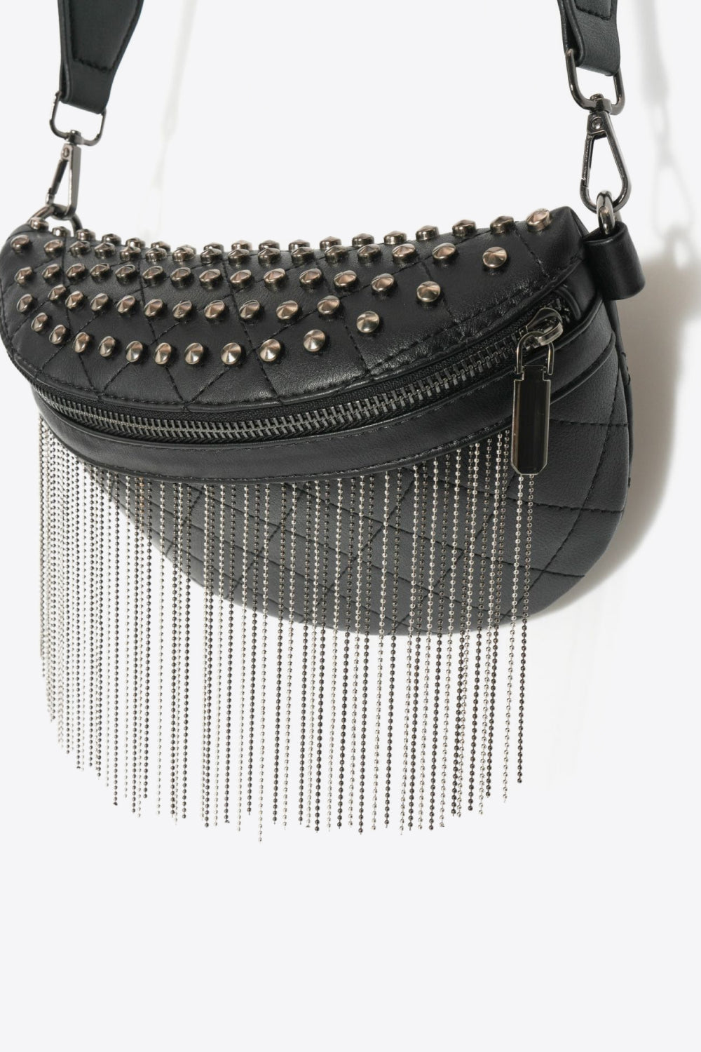 - Classic Studded Sling Bag with Fringes - Gold / One Size - Optima Women