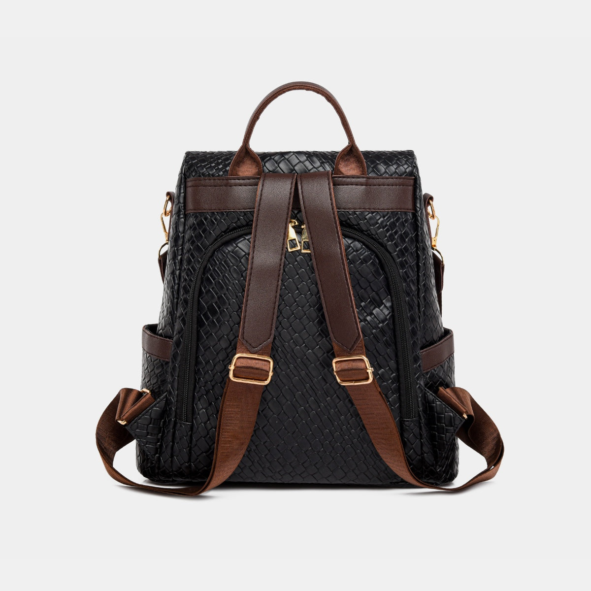 - Classic Patterned Leather Backpack - Black / One Size - Optima Women