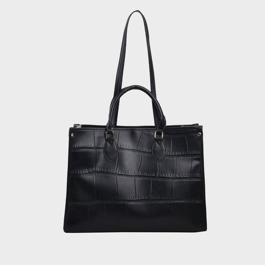 - Stone Textured Tote Bag - Black / One Size - Optima Women