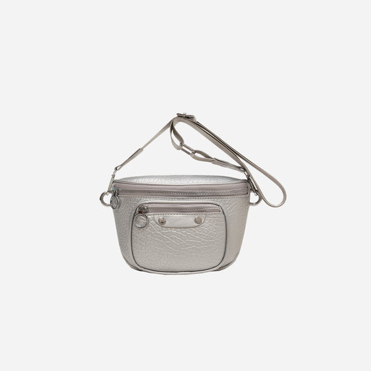 - Mini Textured Leather Crossbody Bag - Silver / One Size - Optima Women