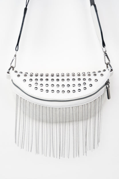 - Classic Studded Sling Bag with Fringes - Gold / One Size - Optima Women