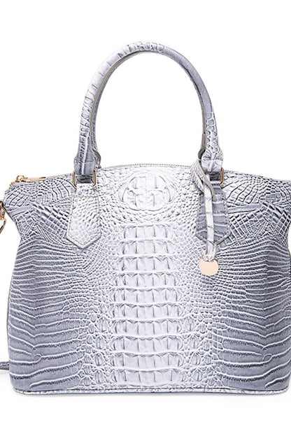 - Classic Croc-Embossed Handbag - Light Gray / One Size - Optima Women