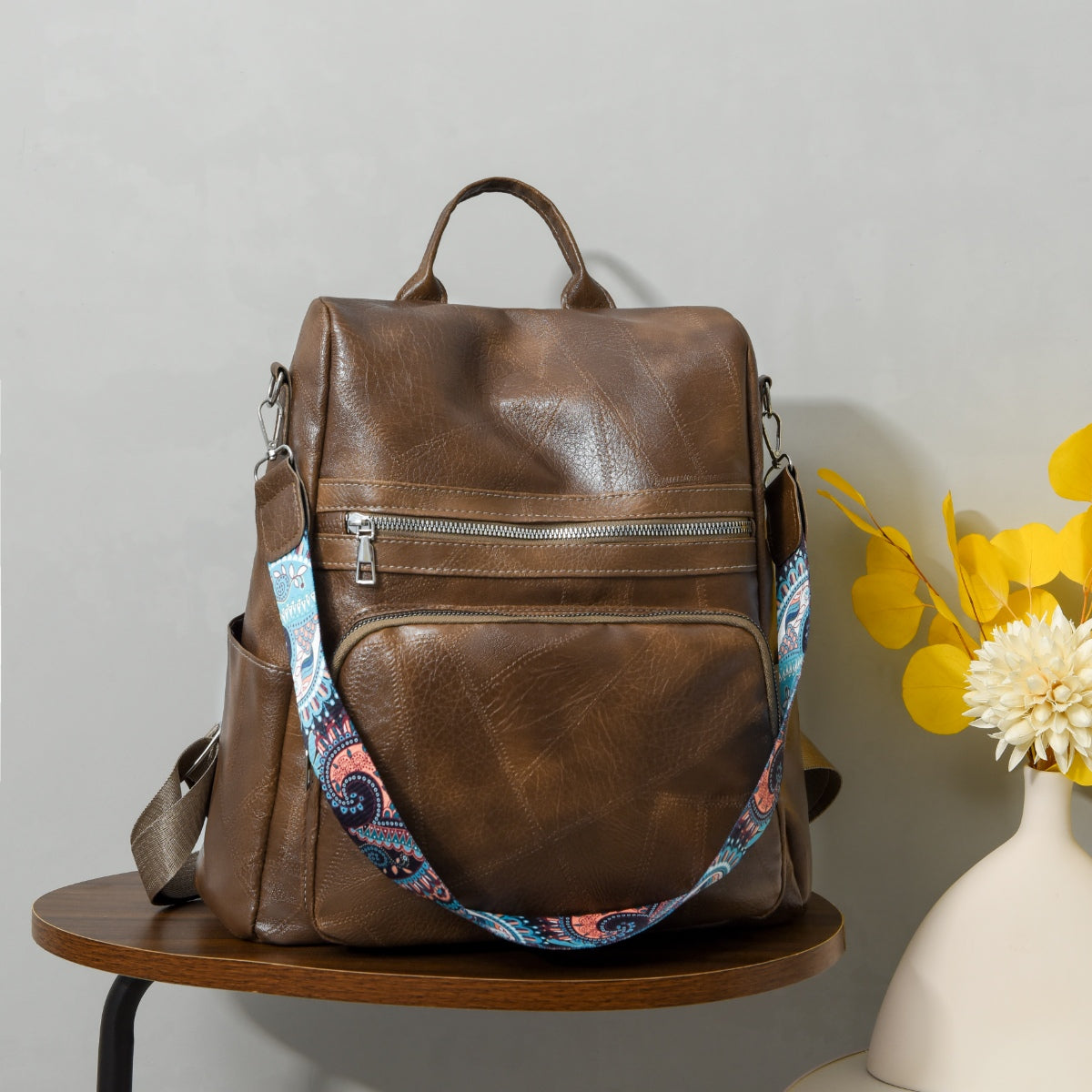 - Classic Leather Convertible Backpack - Coffee Brown / One Size - Optima Women