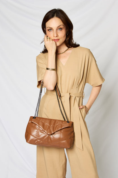 - Minimalist Chain Strap Shoulder Bag - Tan / One Size - Optima Women